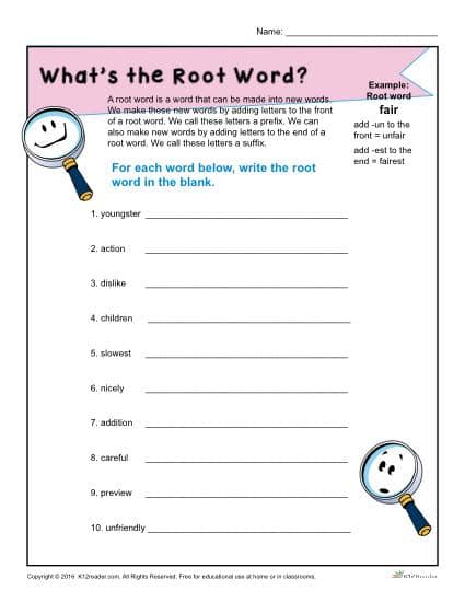 4th Grade Worksheets Word Root