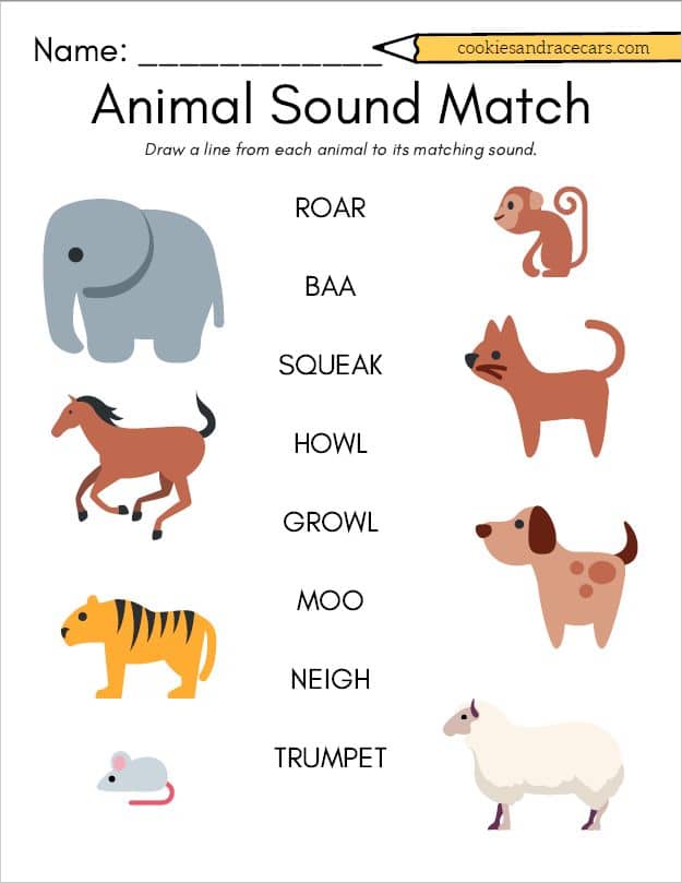 Animal Sound Match Worksheet For PreK. Make The Animal Sounds As You