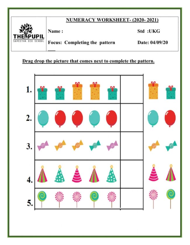 Completing The Pattern Worksheet