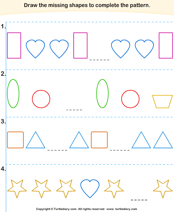 Fill In The Missing Shapes To Complete The Pattern Worksheet