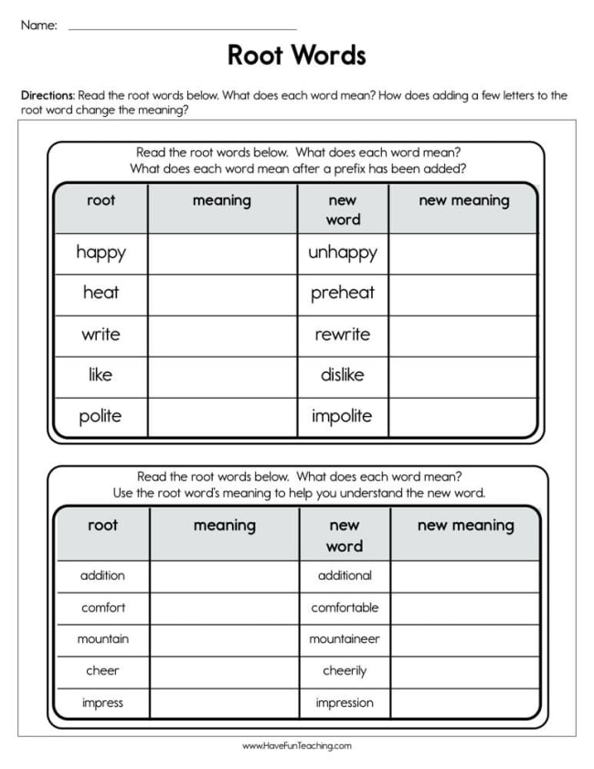 Root Words Worksheet • Have Fun Teaching